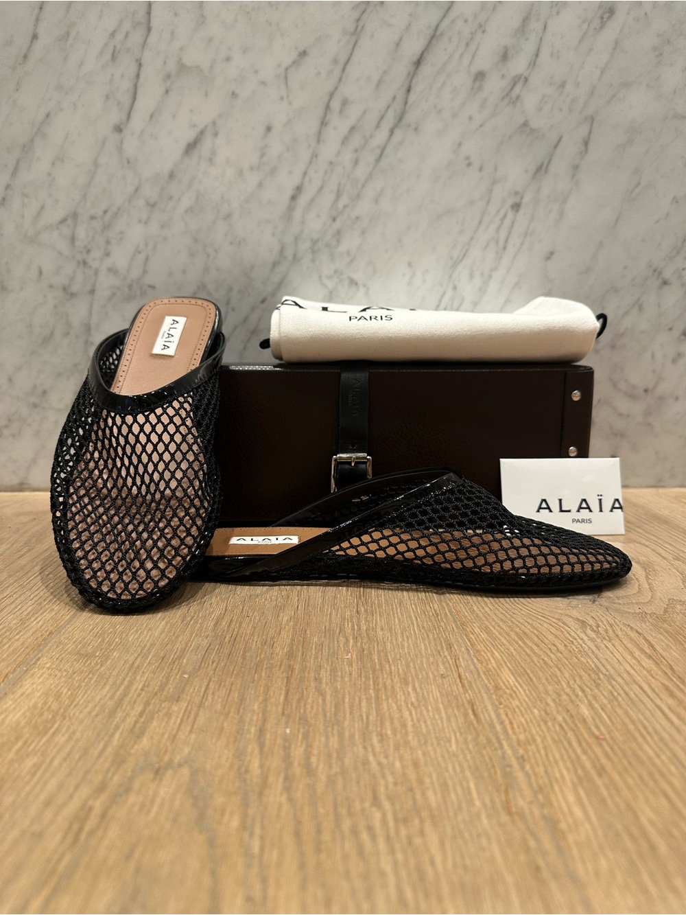 NWT Alaia Black Fishnet Mules
